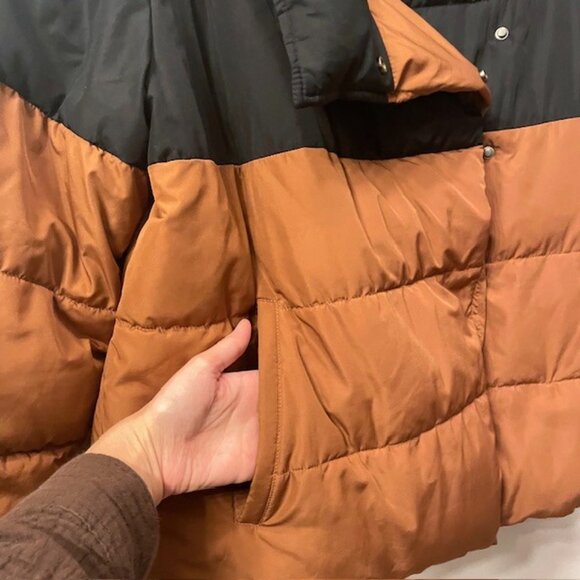 Summersalt Colorblock Eco Puffer Jacket Coat Size Medium Brown Black - Picture 10 of 16